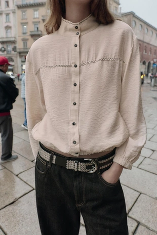 Купить Zara Топ-баллон с контрастной отделкой