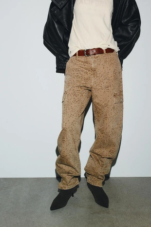 Купить Zara Джинсы TRF BAGGY BALLOON с анималистическим принтом