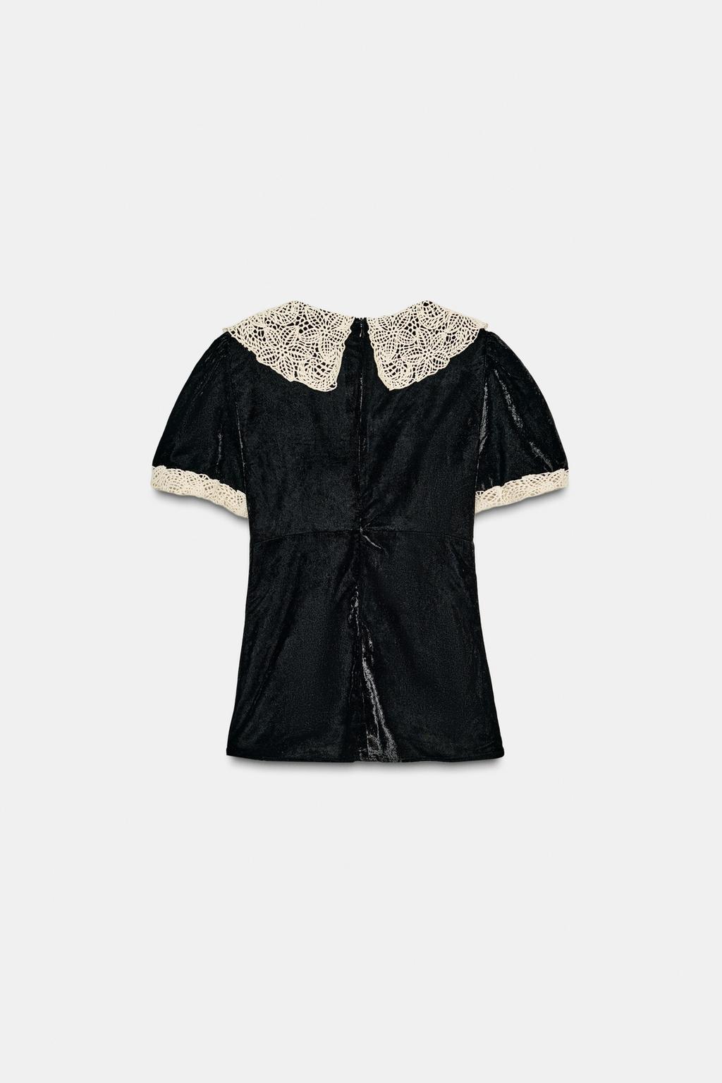 БАРХАТНАЯ РУБАШКА С КРУЖЕВОМ КРОШЕ И БАНТОМ