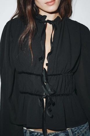 Купить Zara Блуза из крепа с бархатными бантами