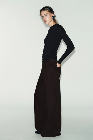 Charcoal grey | 4174/745/818 - Zara Футболка в рубчик с длинными рукавами