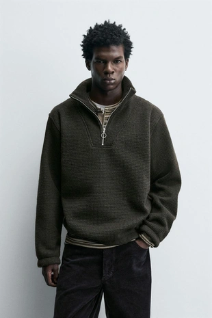 Купить Zara Толстовка с воротником на молнии и структурой