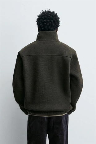 Dark green | 4087/354/529 - Zara Толстовка с воротником на молнии и структурой