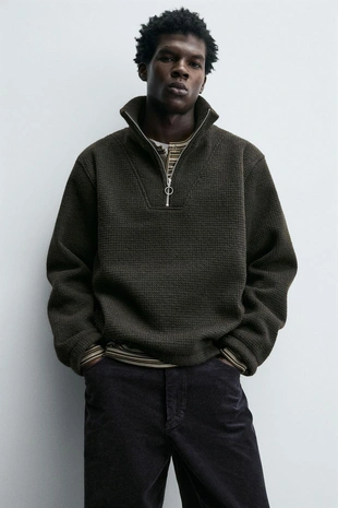 Толстовка с воротником на молнии и структурой- Заказать в России