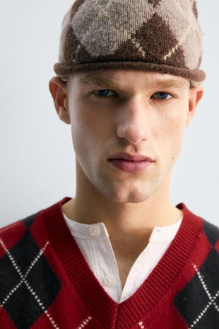 Свитер 100% шерсть жаккард «ромбы»- Заказать в России