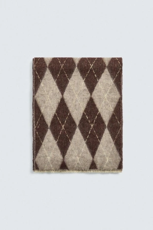 Beige-brown | 3920/924/083 - Zara Шарф из жаккарда с ромбами