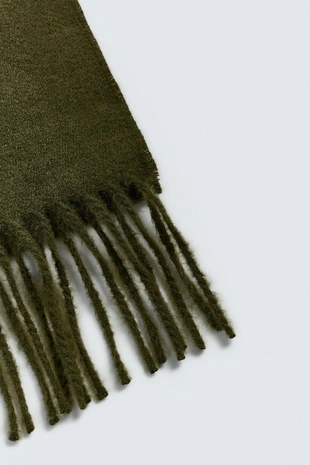 Khaki | 3920/972/505 - Zara Узкий шарф с бахромой