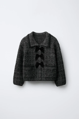 Anthracite Grey | 1473/537/801 - Zara Кардиган с блёстками и бархатными бантами