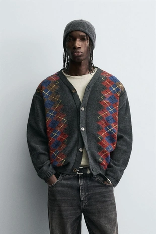 Купить Zara Кардиган JACQUARD с ромбами