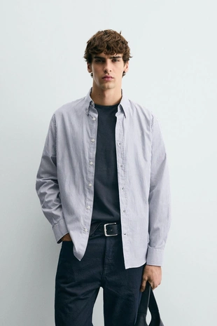 Рубашка из рельефной ткани в полоску- Заказать в России