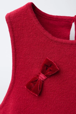 Red | 2582/608/600 - Zara Трикотажное платье с бархатными бантами