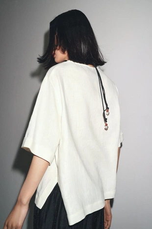 Ecru | 4786/118/712 - Zara Топ из льна с короткими рукавами ZW COLLECTION