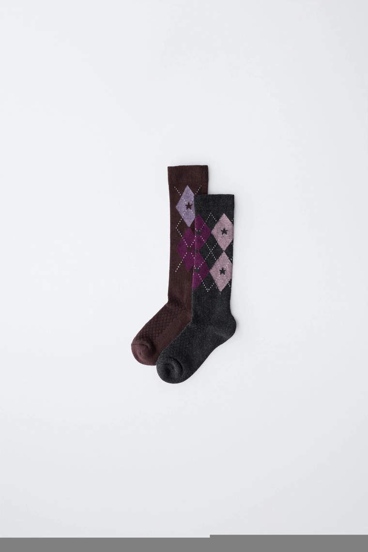 Набор из 2 пар колготок до колена в клетку