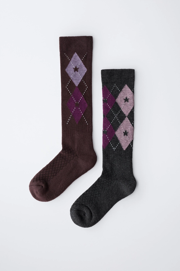 Набор из 2 пар колготок до колена в клетку