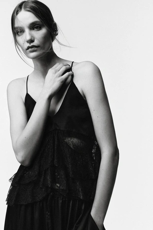 Купить Zara Комбинированный топ с кружевом LIMITED EDITION