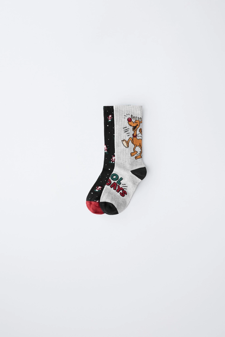 Набор из двух длинных носков с изображением санта-клауса и оленя