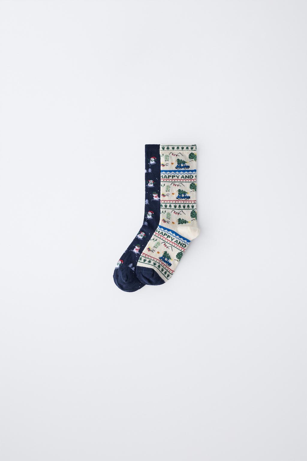 НАБОР ИЗ ДВУХ ПАР НОСКОВ С ПРИНТАМИ «ДЕРЕВЬЯ» И «СНЕГОВИК»