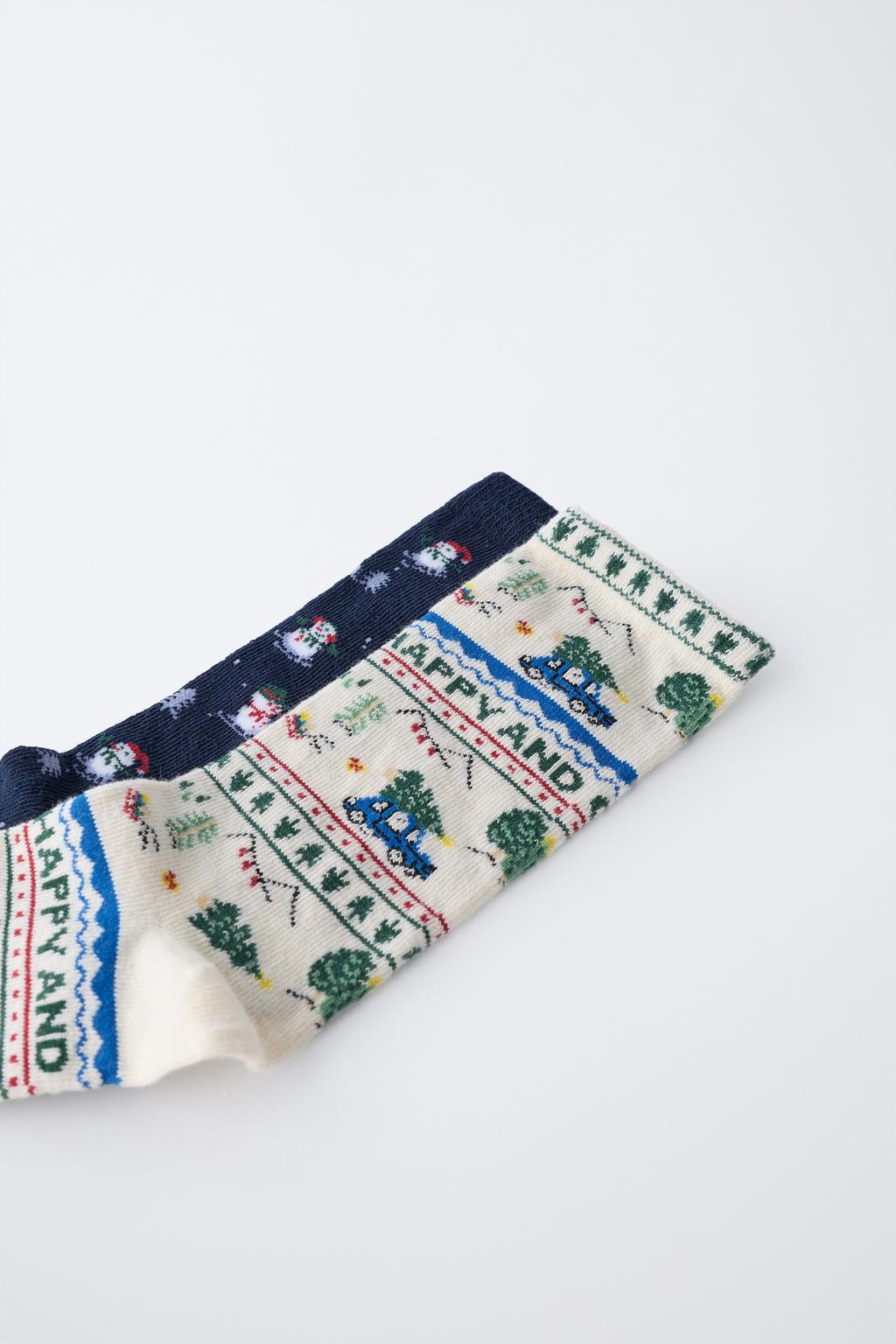 НАБОР ИЗ ДВУХ ПАР НОСКОВ С ПРИНТАМИ «ДЕРЕВЬЯ» И «СНЕГОВИК»