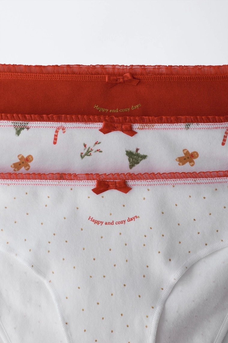 6-14 лет / трёхпарная упаковка трусов с рисунками деревьев и печеньками