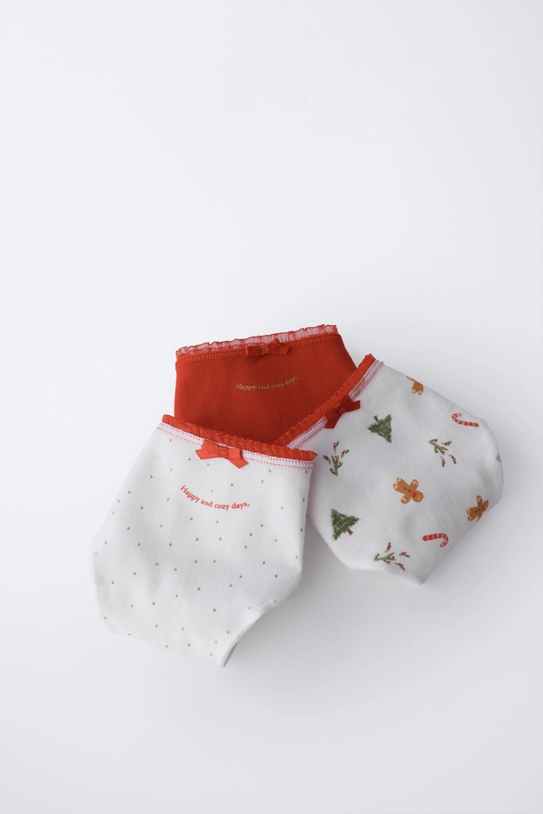 6-14 лет / трёхпарная упаковка трусов с рисунками деревьев и печеньками