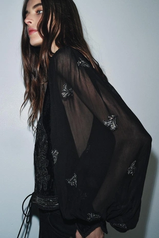 Black | 5107/291/800 - Zara Укороченная куртка с вышивкой — ZW COLLECTION LIMITED EDITION