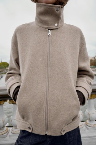 Light mink | 9386/341/736 - Zara Бомбер из шерсти с высоким воротником