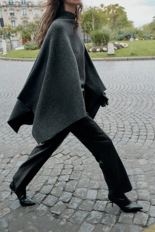 Grey | 3739/324/802 - Zara Трикотажная накидка с высоким воротником