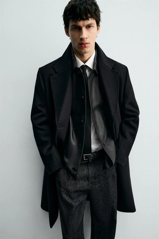 Двубортное пальто из шерсти- Заказать в России