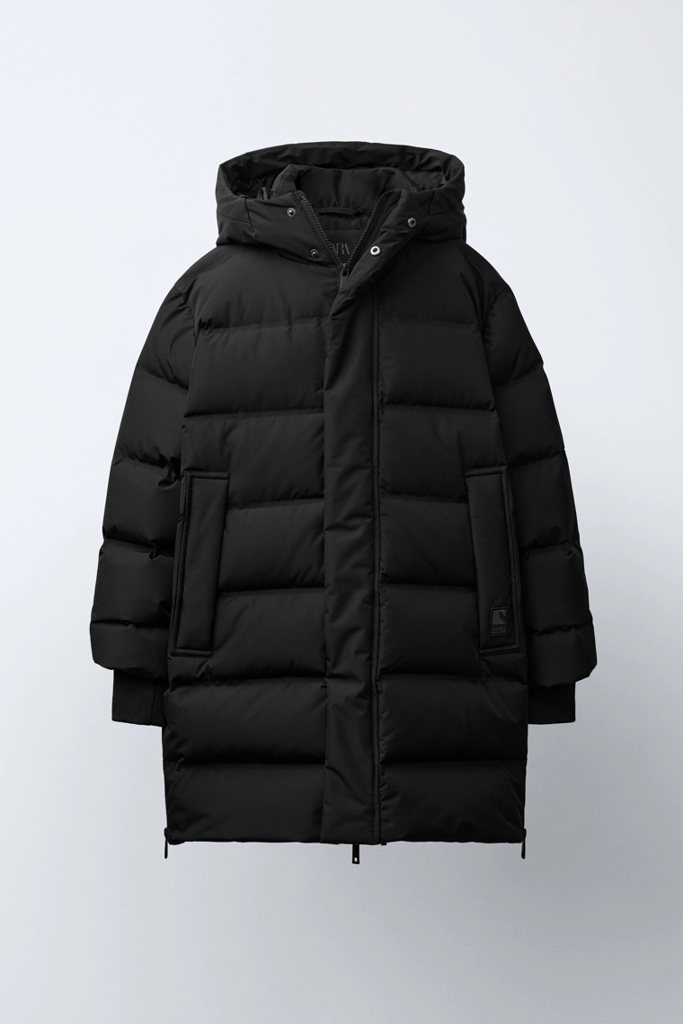 Длинный пуховик с водоотталкивающей отделкой