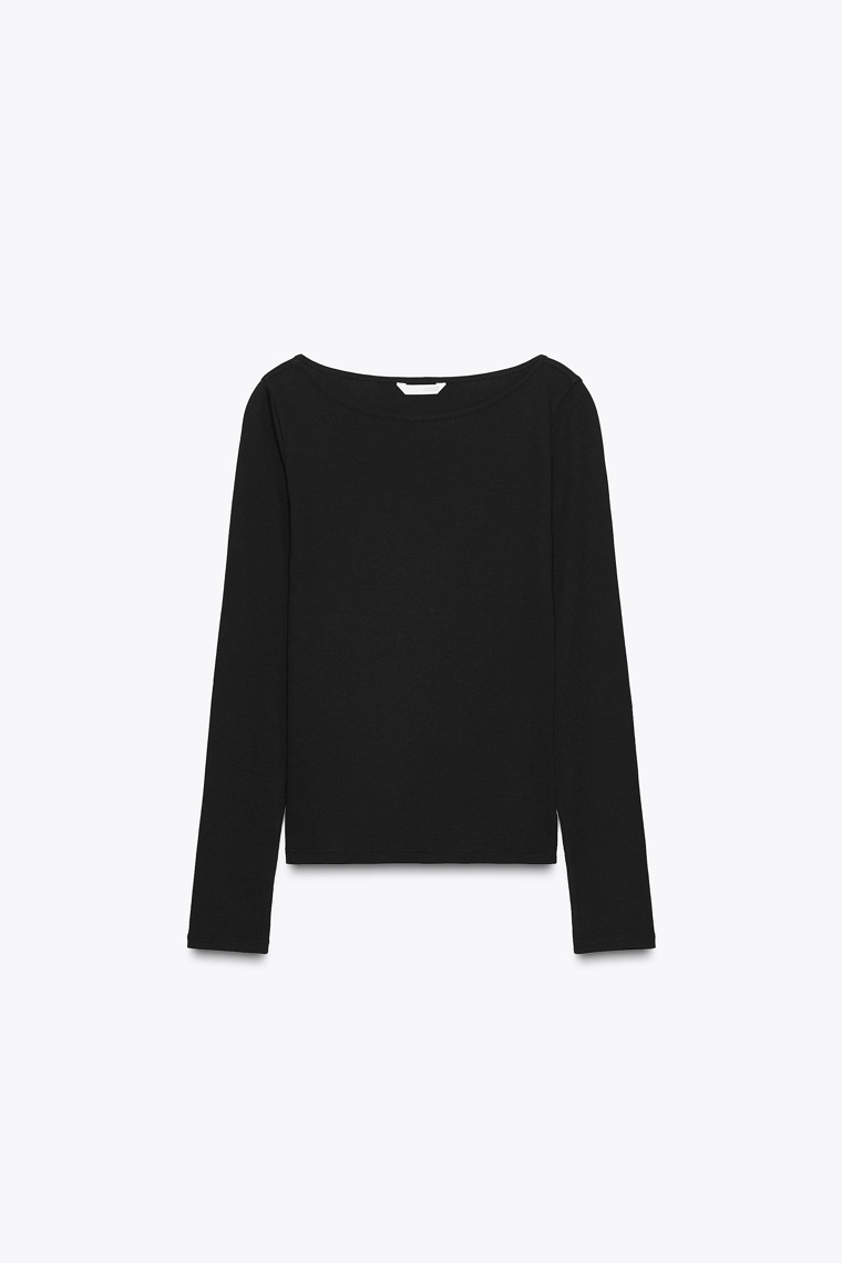 Хлопковая футболка с лодочным вырезом