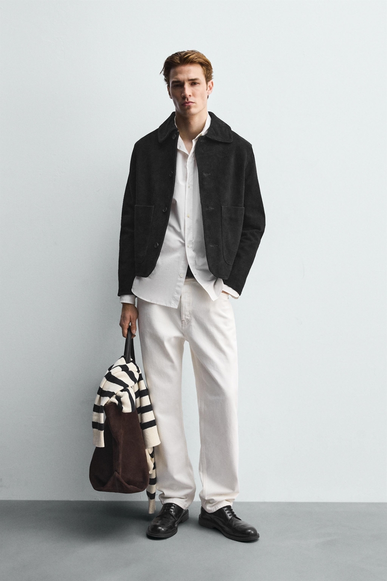 閻魔 Zara Куртка из замши с разделенной отделкой - Цвет черный