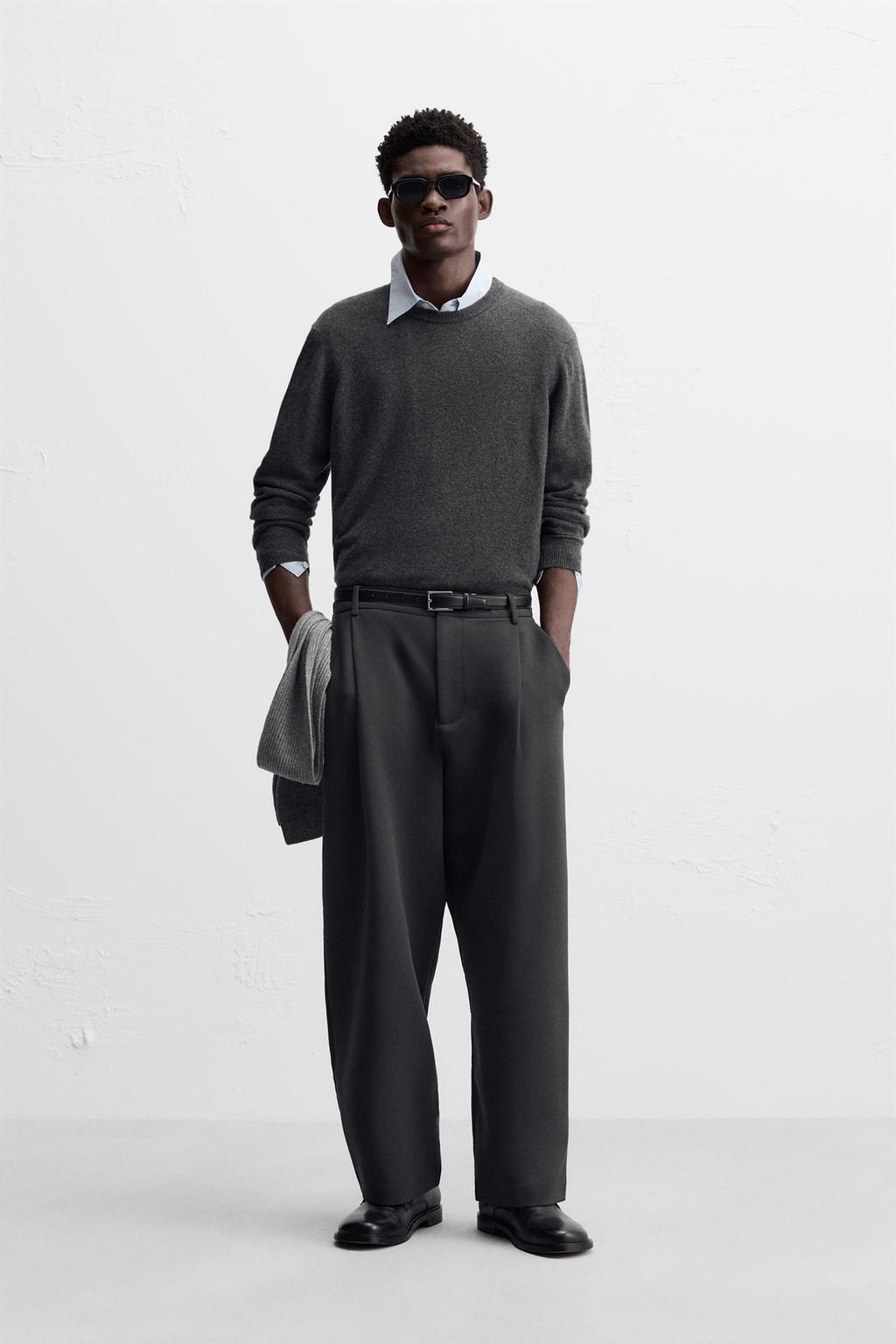 Zara Брюки свободного кроя со складками - Цвет серый - grey