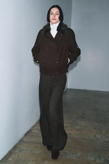 Пиджак из шерстяной смеси с отстёгивающимся искусственным мехом ZW коллекция- Заказать в России