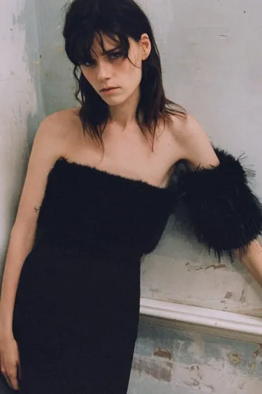 Платье миди с деталью из искусственного меха