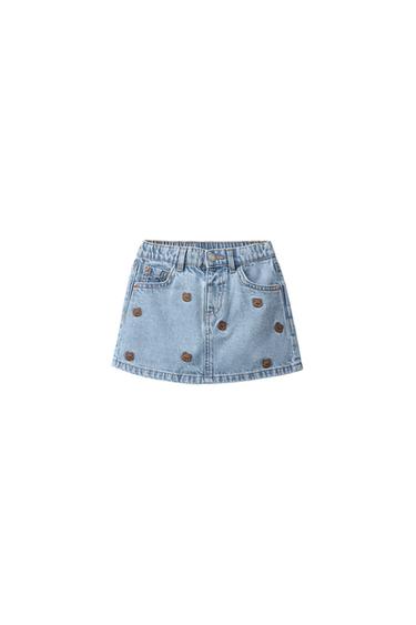 Zara Джинсовая юбка с принтом медведя