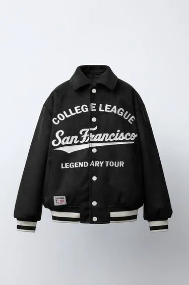 Бомбер из искусственной замши с вышитым текстом- Заказать в России