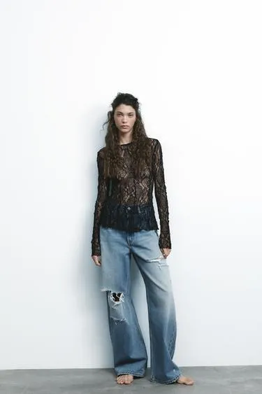 Джинсы ZARA TRF BAGGY FRAYED средней посадки