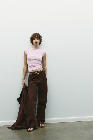 Zara Футболка с вырезом-лодочкой