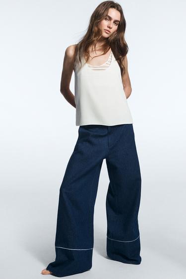 Zara Широкие брюки с контрастной окантовкой купить с доставкой.