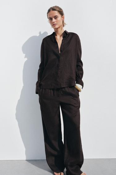 Zara Брюки палаццо из 100% льна — ZW COLLECTION