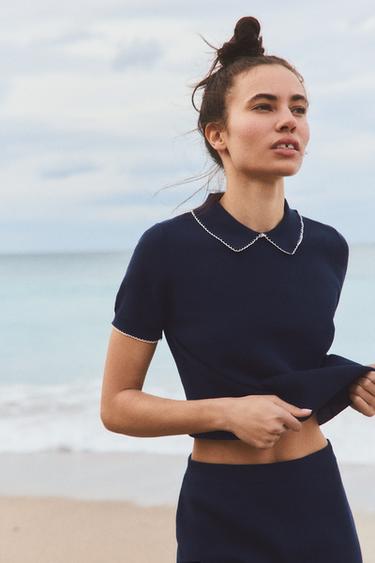 Zara Трикотажный топ с окантовкой