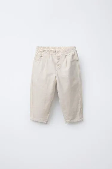 Брюки BAGGY из смесового льна с пуговицами