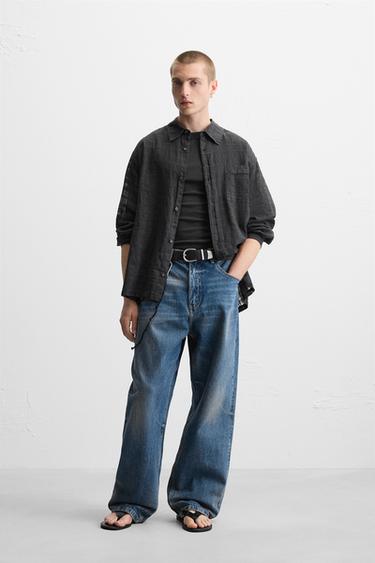 Zara Рубашка из хлопка и льна с рельефным узором купить с доставкой.