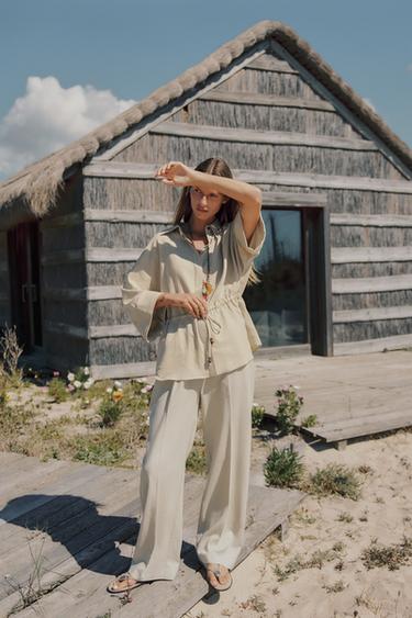 Zara Брюки прямого кроя из смесового льна