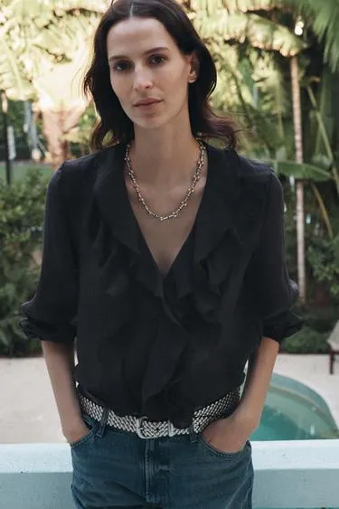 Рубашка из смесового лиоцелла ZARA WOMAN COLLECTION