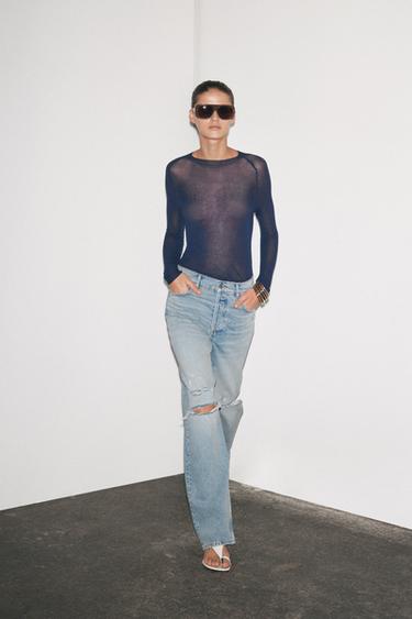 ДЖИНСЫ SLIM FIT С ВЫСОКОЙ ПОСАДКОЙ И РАЗРЕЗАМИ — ZW COLLECTION