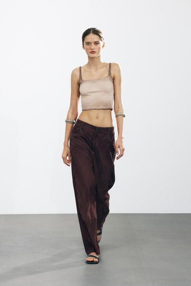 Zara Укороченная футболка в рубчик купить с доставкой.