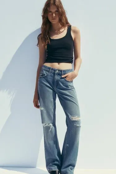 Джинсы со средней посадкой  и разрезами TRF WIDE LEG