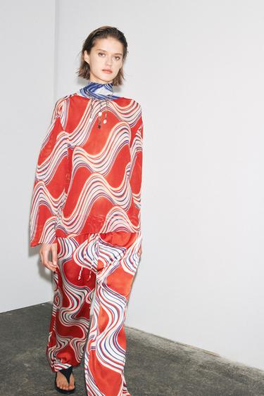 Zara Рубашка из ткани с принтом с бантом — ZW COLLECTION купить с доставкой.
