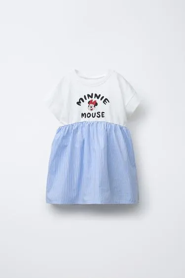Платье с контрастной деталью в полоску и принтом MINNIE MOUSE © DISNEY